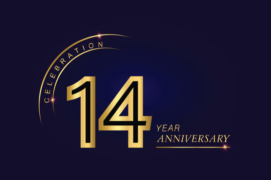 14 year anniversary vector banner template.Dark Blue Golden Royal anniversary Graphics Background.Growing Elegant Shine Spark. Luxury Premium Corporate Abstract Design