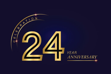 24 year anniversary vector banner template.Dark Blue Golden Royal anniversary Graphics Background.Growing Elegant Shine Spark. Luxury Premium Corporate Abstract Design