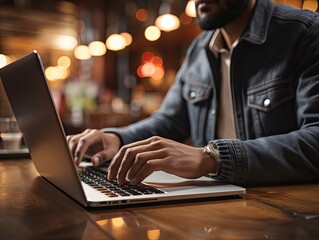 a man typing on keyboard laptop