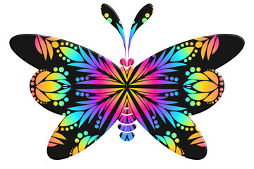 Beautiful butterfly design with colourful gradient flowers line art batik ethnic dayak ornament pattern