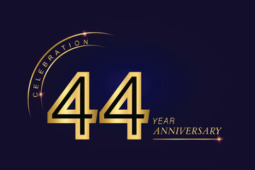 44 year anniversary vector banner template.Dark Blue Golden Royal anniversary Graphics Background.Growing Elegant Shine Spark. Luxury Premium Corporate Abstract Design