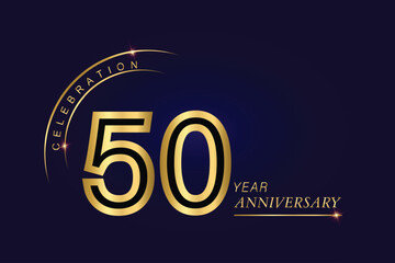 50 year anniversary vector banner template.Dark Blue Golden Royal anniversary Graphics Background.Growing Elegant Shine Spark. Luxury Premium Corporate Abstract Design