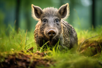 Wild Boar (Sus scrofa) on green grass