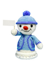 snowman, cheerful snowman with blank poster, space for text or advertising, isolated