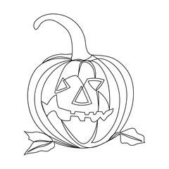 Continuous one line drawing of halloween pumpkin vector illustration 