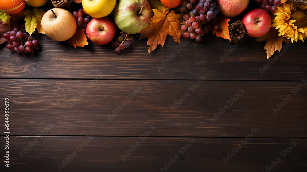 Poster a beautifully set dining table with fall decorations background with empty space for text