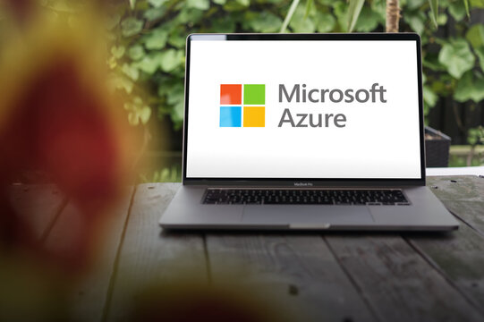 Microsoft Azure logo, a cloud computing platform run by Microsoft, displayed on a MacBook Pro screen