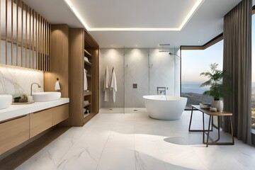  The Modern Washroom Oasis" with wash tub mirror and view from top for modern people full furnished washroom luxarious