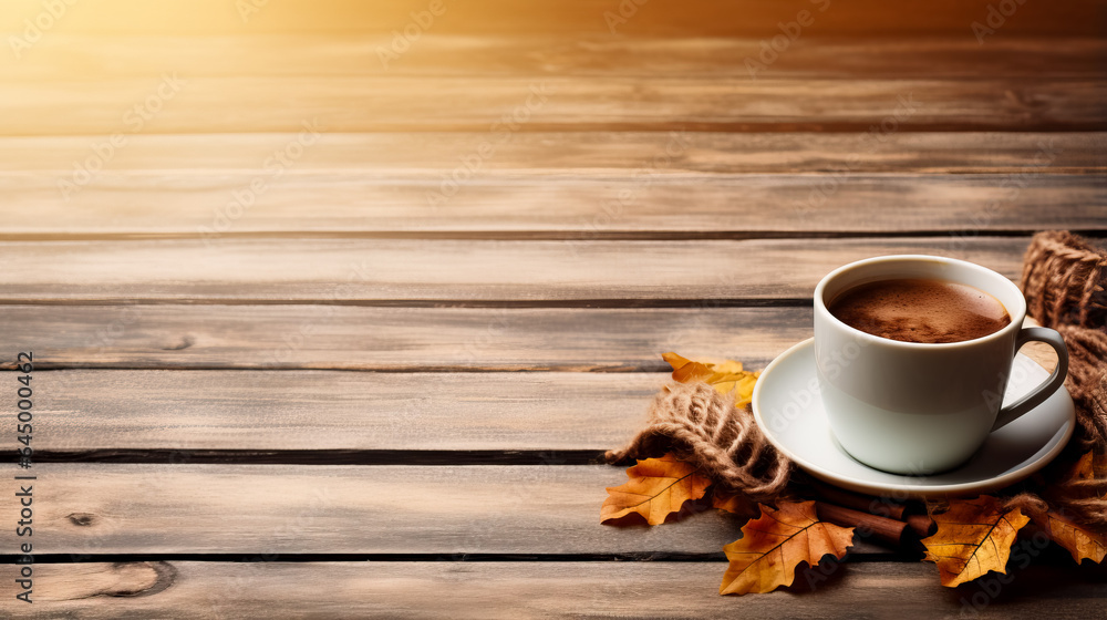 Aufkleber a rustic wooden table adorned with vintage knitted sweaters and mugs of steaming cocoa background wi