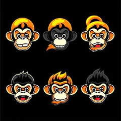 Cute monkey mascot logo set black background