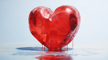 Bright red heart covered in ice. Generative Ai