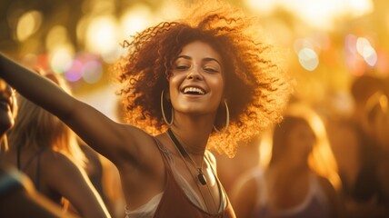 Fototapeta premium photo of a beautiful girl dancing at music festival