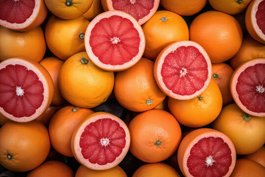 Ripe and fresh grapefruits, healthy fruit background