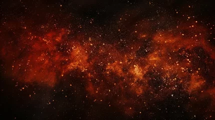 Papier Peint photo Lavable Feu Black dark orange red brown shiny glitter abstract background with space. Twinkling glow stars effect. Like outer space, night sky, universe. Rusty, rough surface, grain