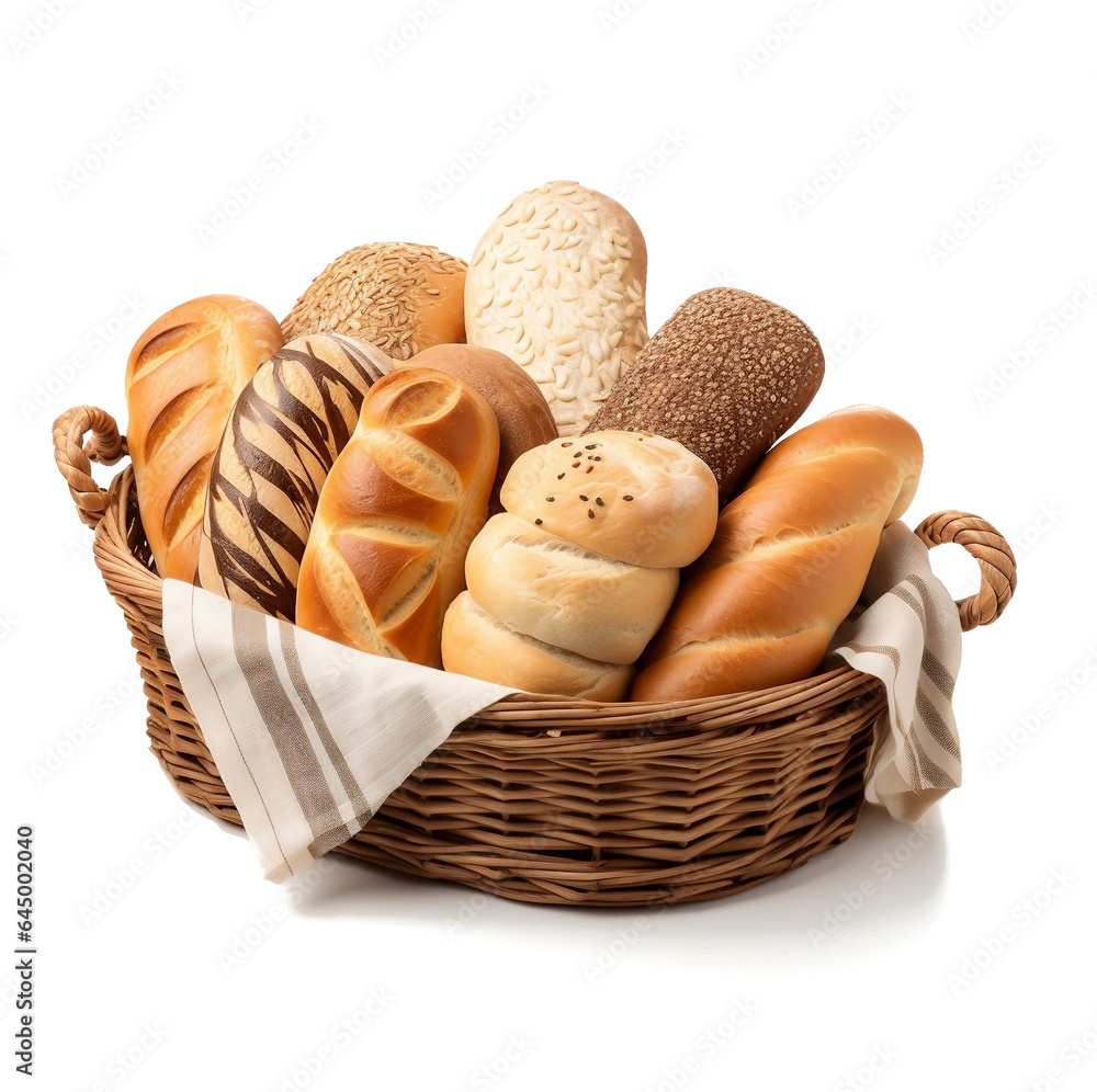 Wall mural bread in a basket on a transparent background (png) - Wall murals
