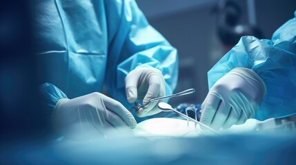 Close-up of medical hand performing surgical operation patient in hospital.