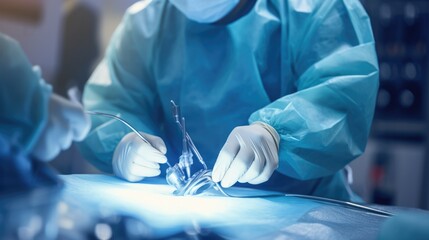 Close-up of medical hand performing surgical operation patient in hospital.