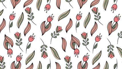 Seamless pattern with abstract flowers and leaves. Vector illustration