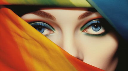 Highly detailed and close up beauty of woman's face with colorful makeup made with generative ai