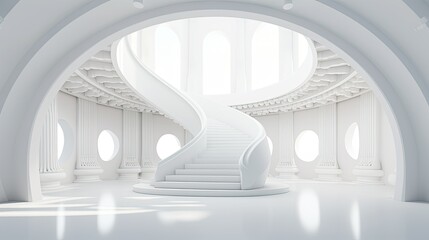 A 3d rendering of  a white room with a round