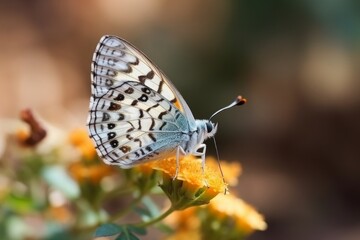 Obraz premium A vibrant butterfly perched on a blooming yellow flower