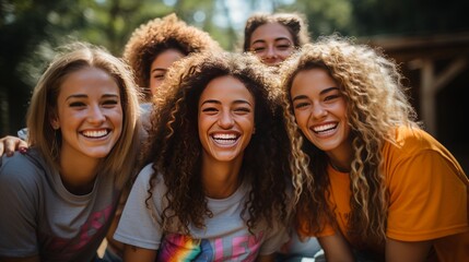 Diverse Teenagers Celebrating with Rainbow Flag