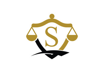 Initial S monogram alphabet with law scale sign symbol.