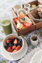 salad with berries and green juice