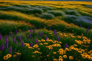 Fotobehang A field of colorful wildflowers in full bloom. © Muhammad