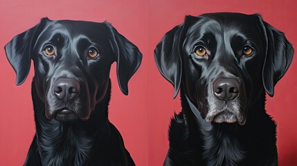 A painting of a dog with a black lab face