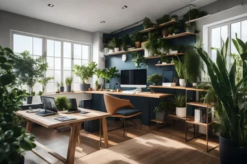 Outdoor-Kissen A rendered picture of a home office with a collection of air-purifying indoor plants. © Muhammad