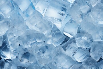 Top close view of Frozen Ice Cubes Crystals background. - obrazy, fototapety, plakaty
