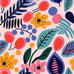 Fototapeta na wymiar Seamless Colorful Botanical Pattern. Seamless pattern of Botanical in colorful style. Add color to your digital project with our pattern!