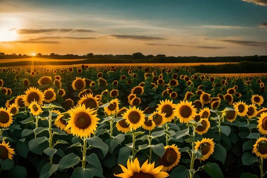 A simple background into an image of a sunflower field stretching to the horizon.