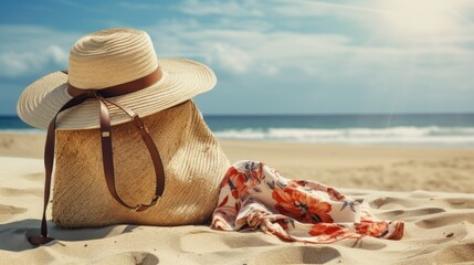 beach bag and hat