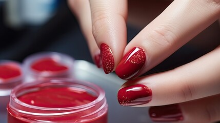 beautiful manicure process nail polish being applied
