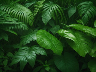 Fototapeta na wymiar Tropical green leaves background, jungle, green, plants nature pure, green background