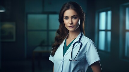 female doctor with stethoscope on background