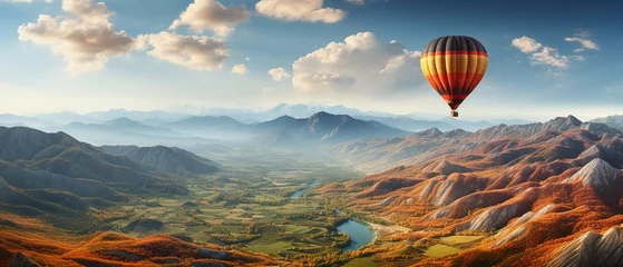  attractive inspirational scenery with a hot air balloon in the sky, vacation spot. © tongpatong
