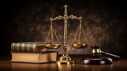 golden scales of justice gavel and books