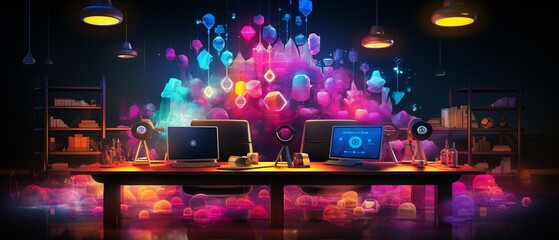 Concept for gamification and game development in the neon style.