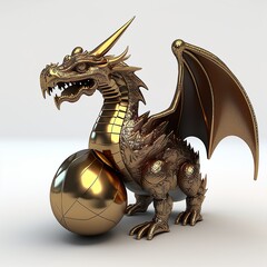 Naklejka premium Metal Sculpture Of A Golden Dragon. Illustration on the theme of the new year, christmas, gifts and holidays. Generative AI