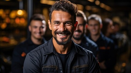 Obraz premium Success after success, a group of mechanics perform services and upkeep in the garage..