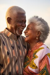 Fototapeta premium A senior black couple embracing and smiling.