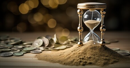 time and money concept image sand watch and backgroud - obrazy, fototapety, plakaty