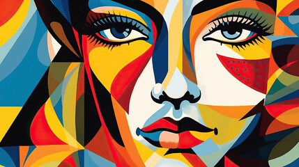Fototapeta na wymiar Abstract and colorful illustration of a beautiful woman's face made with generative ai