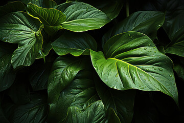 Photo of green leaves abstract green dark texture nature background tropical leaf