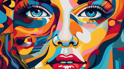 Fototapeta na wymiar Abstract and colorful illustration of a beautiful woman's face made with generative ai