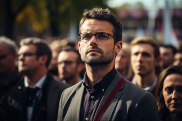 Political Rally. People at a political rally expressing diverse viewpoints, reflecting the complexity of societal beliefs. Generative AI.