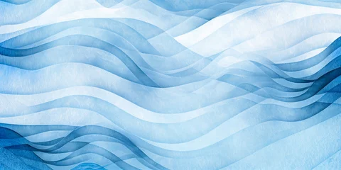 Rolgordijnen Abstract water ink wave, blue background watercolor texture. Aqua, teal and white ocean wave web, mobile Graphic Resource. Winter snow wave for copy space text backdrop, wavy weather illustration © Vita